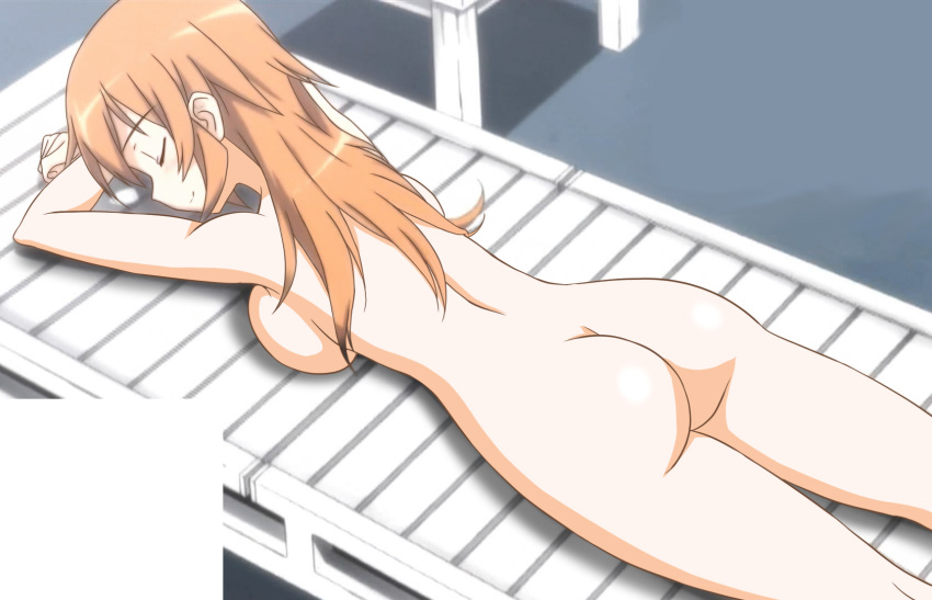 1girl ass bare_ass charlotte_e_yeager closed_eyes high_resolution long_hair lying nude nude_filter on_stomach photoshop screen_capture strike_witches world_witches_series