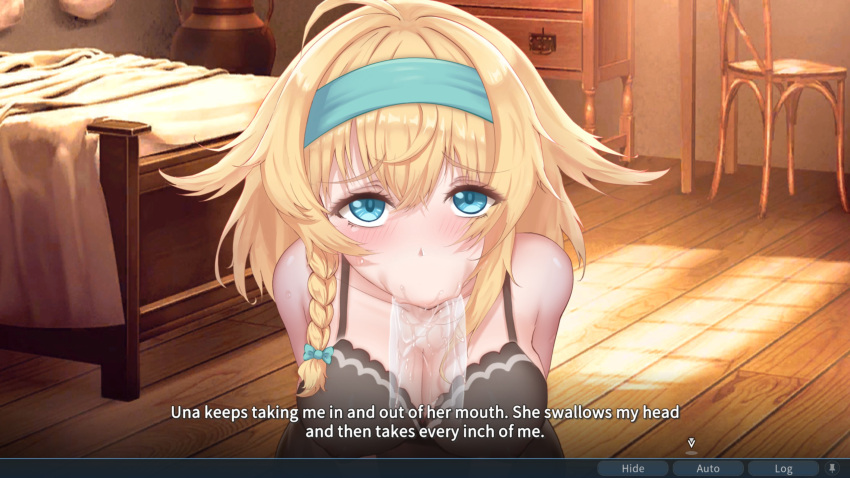 big_breasts blonde_hair blue_eyes dungeon fellatio fellatio_face game_cg hanabi_fuusen kneeling_female looking_at_viewer mango_party nipples pov see-through_clothes take_me_to_the_dungeon una_(take_me_to_the_dungeon) video_game_character