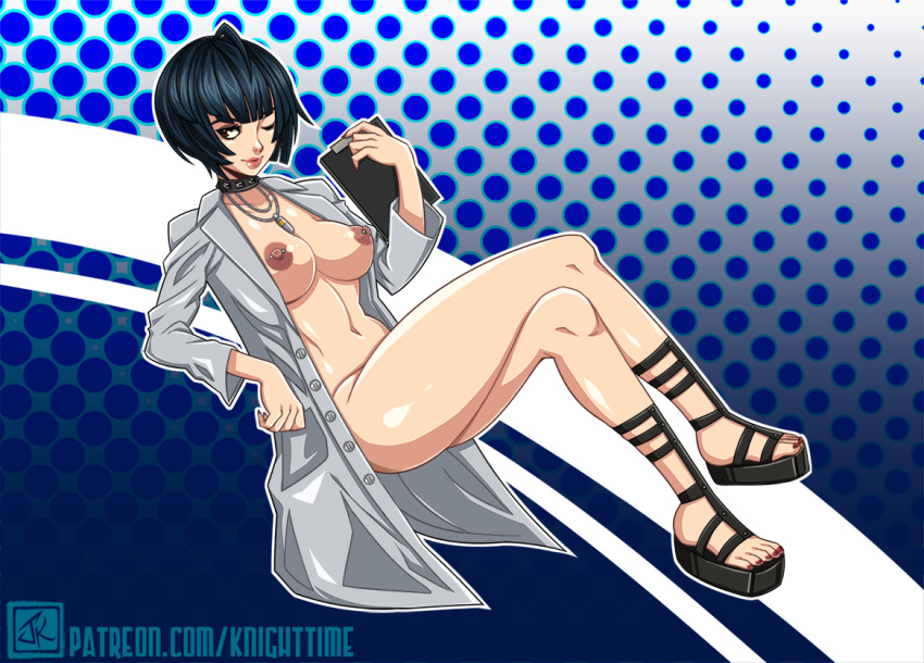 areolae ass big_ass big_breasts breasts dat_ass doctor female justinianknight looking_at_viewer nipples nude persona persona_5 solo takemi_tae wink