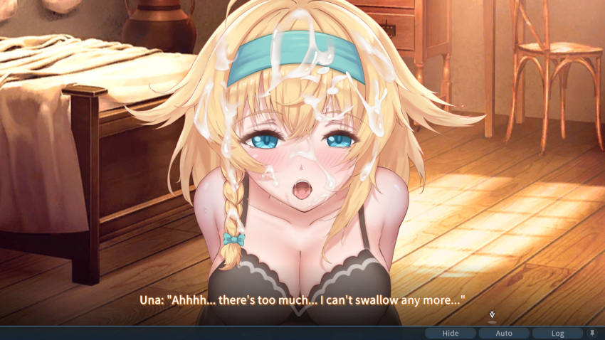 big_breasts blonde_hair blue_eyes cum_on_face dungeon facial fellatio fellatio_face game_cg hanabi_fuusen kneeling_female looking_at_viewer mango_party nipples pov see-through_clothes take_me_to_the_dungeon una_(take_me_to_the_dungeon) video_game_character