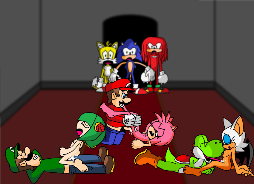 3girls 6boys amy_rose ass barefoot bat blue_eyes breasts canine caught cosmo_the_seedrian dinosaur echidna feet fox fun furry group group_sex hedgehog human interspecies knuckles_the_echidna luigi male male/female mammal mario miles_"tails"_prower mobian_(species) monotreme multiple_boys multiple_girls multiple_humans nintendo nipples nude oral orgy oruma_(artist) penetration penis plumber pussy rape rivals rouge_the_bat seedrian sega sex sonic_(series) sonic_the_hedgehog straight super_mario_bros. surprised tails video_games yoshi