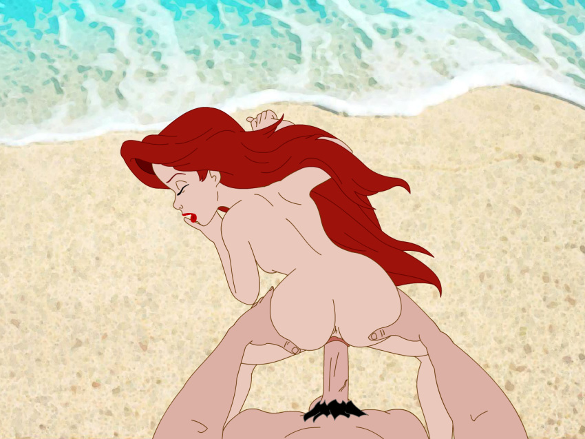 1girl ass closed_eyes disney doggy_position female female_human from_behind male male_human nude prince_eric princess_ariel red_hair sex the_little_mermaid vaginal vaginal_penetration