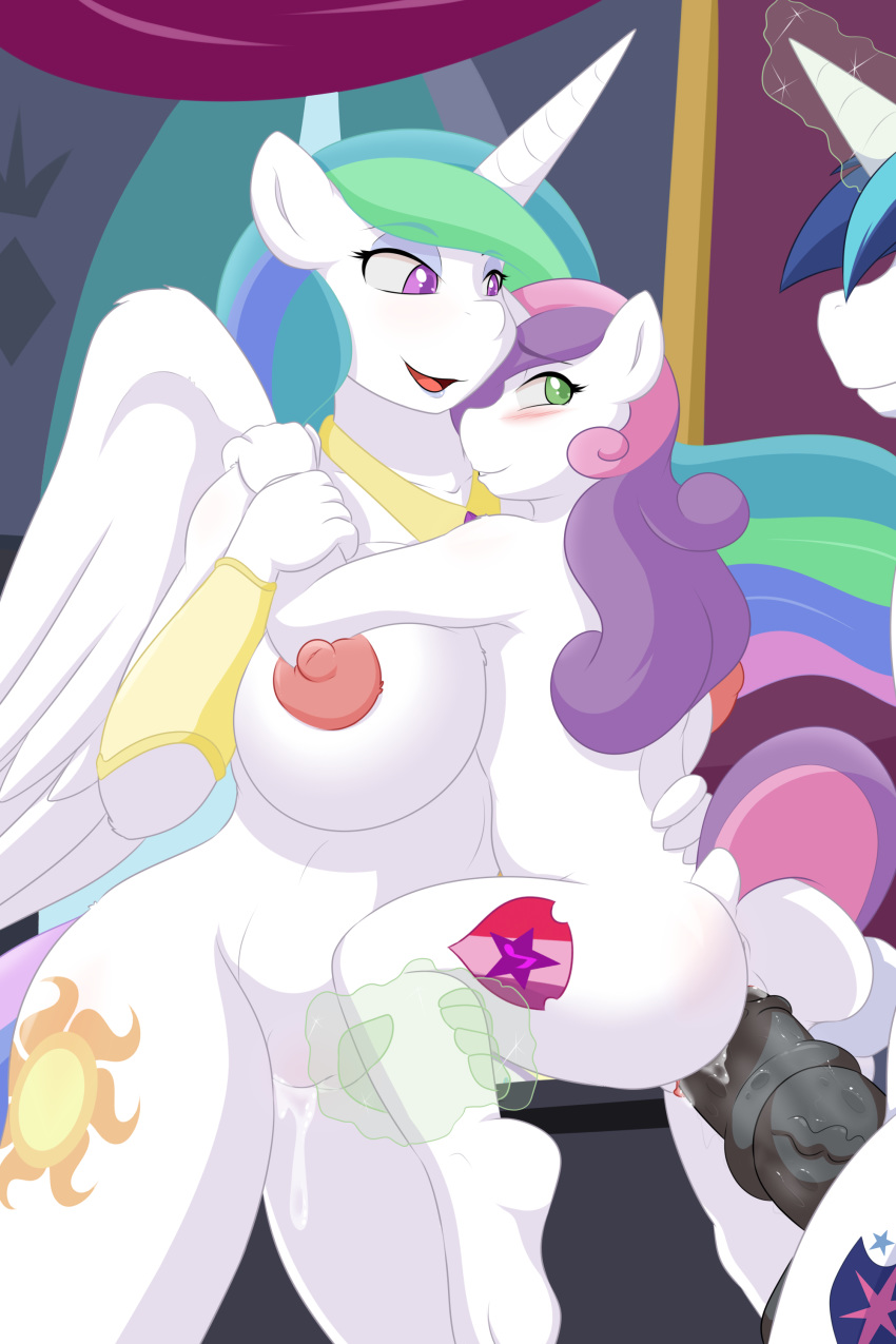 1girl 2018 aged_up animal_genitalia animal_penis anthro anthrofied areola ass blush breasts cainesart cutie_mark digital_media_(artwork) duo_focus equine equine_penis friendship_is_magic furry group hair hand_on_shoulder high_res horn long_hair male male/female male_penetrating mammal multicolored_hair my_little_pony nipples nude open_mouth penetration penis princess_celestia_(mlp) pussy sex shining_armor_(mlp) smile sweetie_belle_(mlp) unicorn vaginal vaginal_penetration vein winged_unicorn wings