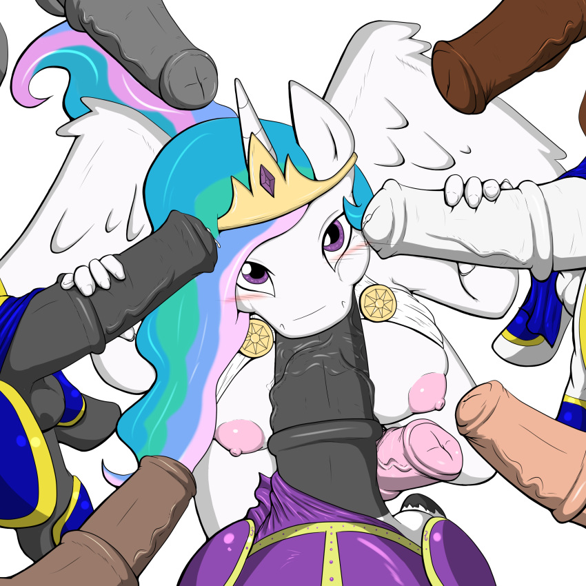 2015 animal_genitalia animal_penis anthro anthrofied blush breasts disembodied_penis equine equine_penis erection feathered_wings feathers fellatio first_person_view friendship_is_magic furry futanari group hair handjob highres horn long_hair looking_at_viewer mammal my_little_pony nipples oral oral_penetration penetration penis penis_everywhere poprocks precum princess_celestia royal_guard sex testicles vein winged_unicorn wings
