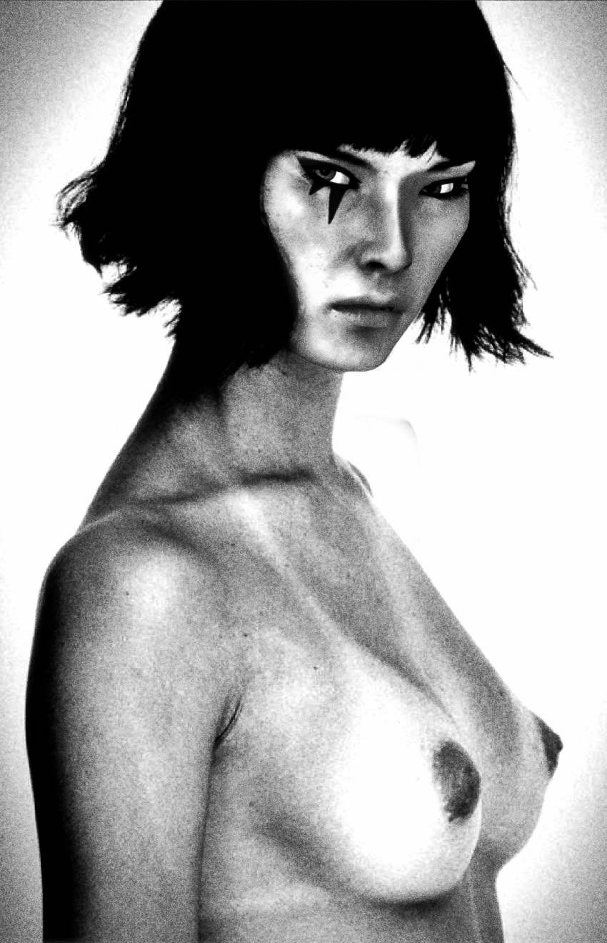 1girl background black_and_white breasts close-up erect_nipples eyebrows eyelashes eyes eyeshadow faith_connors female female_human female_only games half_naked half_nude human human_only mirror's_edge nipples photo_manipulation photoshop posing simple_background solo solo_female tan_line topless video_games xnalara xps