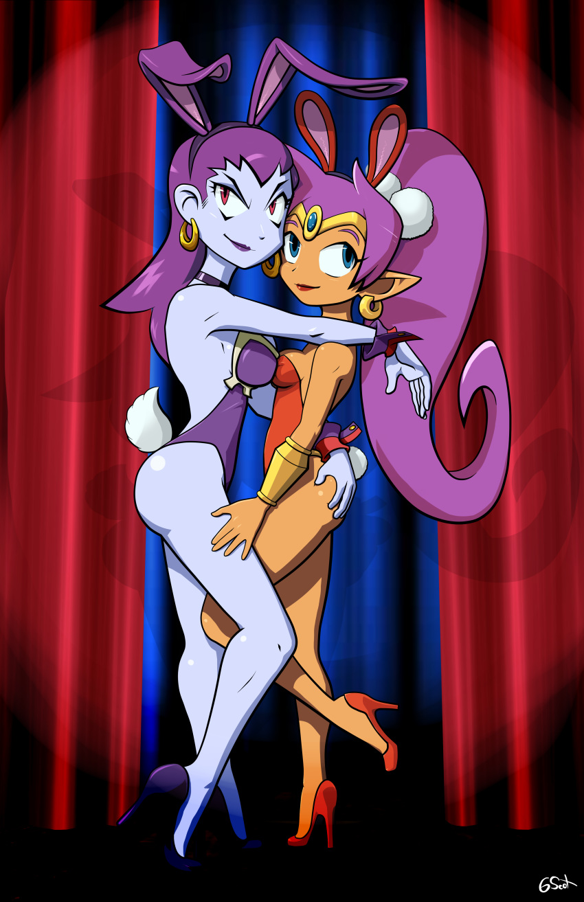 ass big_ass big_breasts breasts bunny_ears bunny_girl bunny_tail bunnysuit cleavage easter female generalscot risky_boots shantae shantae_(character) smile yuri