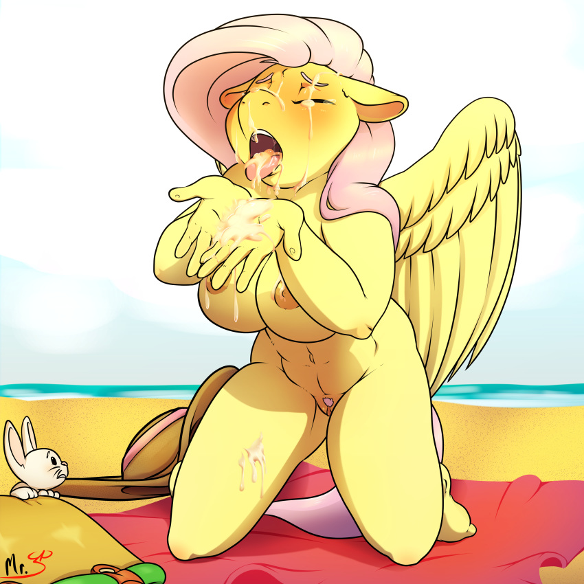 1girl 2018 5_fingers absurd_res after_sex angel_(mlp) anthro areola bag barefoot beach big_breasts blush breasts closed_eyes cum cum_on_face cum_on_hand cum_on_tongue duo equine eyebrows feathered_wings feathers feral floppy_ears fluttershy_(mlp) friendship_is_magic furry hair hat high_res horn kneel lagomorph male mammal mr.smile my_little_pony navel nipples nude open_mouth outside pink_hair portrait pubes pussy rabbit seaside signature sky solo_focus teeth thick_thighs tongue tongue_out towel water winged_unicorn wings yellow_feathers