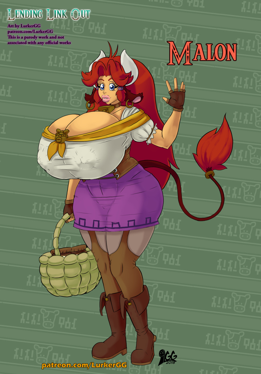 big_breasts breasts cleavage cow_girl cow_horns cow_tail female lurkergg malon nipples ocarina_of_time solo the_legend_of_zelda
