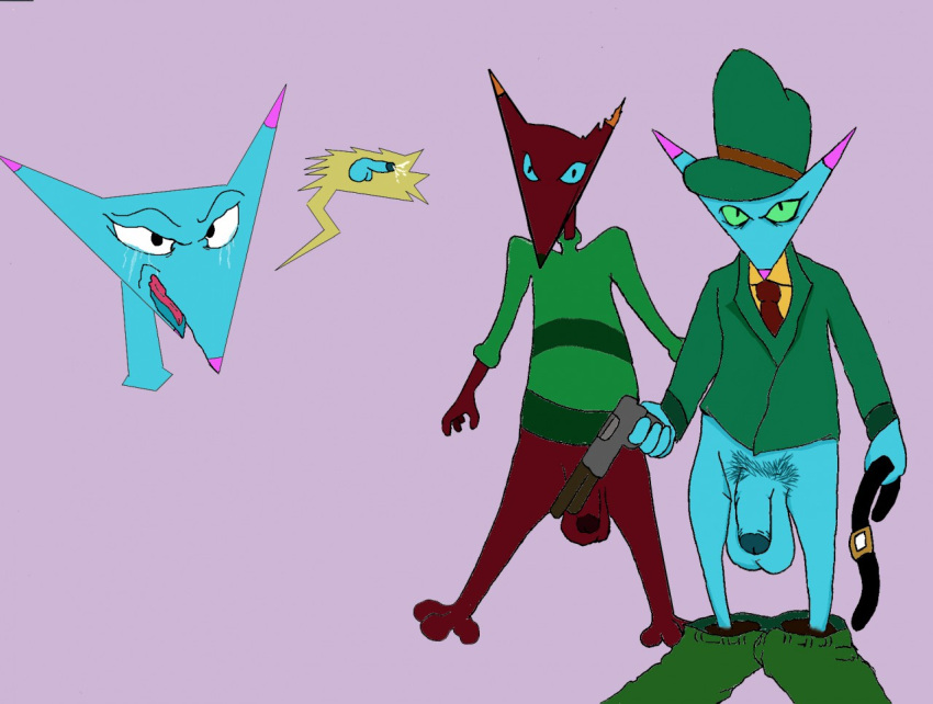 2020 2boys animal blue_eyes blue_fur cartoon_network cat cat_thieves_(courage_the_cowardly_dog) courage_the_cowardly_dog cum cum_in_penis gay green_eyes gun hairy_penis illegaleel king_ramses_curse looking_away male male/male male_cat open_mouth penis red_fur sweater tears thief tongue tongue_out trousers_down weapon yaoi
