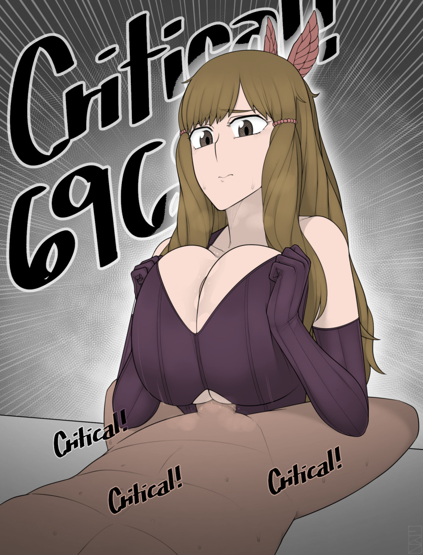 1boy 1girl big_breasts breasts cleavage closed_mouth clothed_female_nude_male commission ekz_(drawfag) elbow_gloves fire_emblem fire_emblem:_awakening gloves greyscale hair_ornament high_res huge_breasts long_hair monochrome nintendo no_bra nude paizuri penis sumia wing_hair_ornament