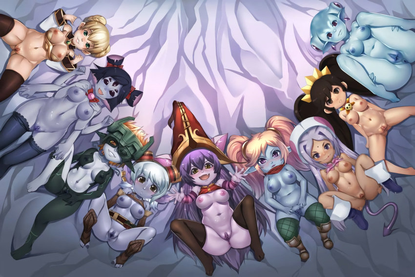 10hmugen 1girl 2017 6+girls animal_humanoid anthro anus areola armor ashley_(warioware) ass bed_sheet black_hair blonde_hair blue_skin blush boots breast_suppress breasts chromie clothed clothing clothing_lift cute_fangs digital_media_(artwork) from_above functionally_nude future_diary gnome green_eyes group hair hair_bow hair_ribbon hands_on_own_chest hat headdress helmet humanoid imp inviting league_of_legends legs_up legwear long_hair looking_at_viewer lulu_(league_of_legends) lying mask midna mirai_nikki muffet multi_arm multi_eye multi_limb multiple_girls murmur_(mirai_nikki) muru_muru navel nintendo nipples nude ocarina_of_time on_back on_bed open_mouth open_smile orange_hair pigtails pointy_ears pointy_tail poppy_(league_of_legends) presenting presenting_pussy princess_ruto pubic_hair purple_hair purple_skin pussy red_eyes ribbons riot_games shirt shirt_lift short_hair shortstack skindentation small_breasts smile spade_tail spread_legs spread_pussy spreading stockings tail take_your_pick the_legend_of_zelda thigh_gap thighs tristana tristana_(league_of_legends) twili twilight_princess twin_tails uncensored undertale video_games warioware white_hair witch world_of_warcraft yordle zora