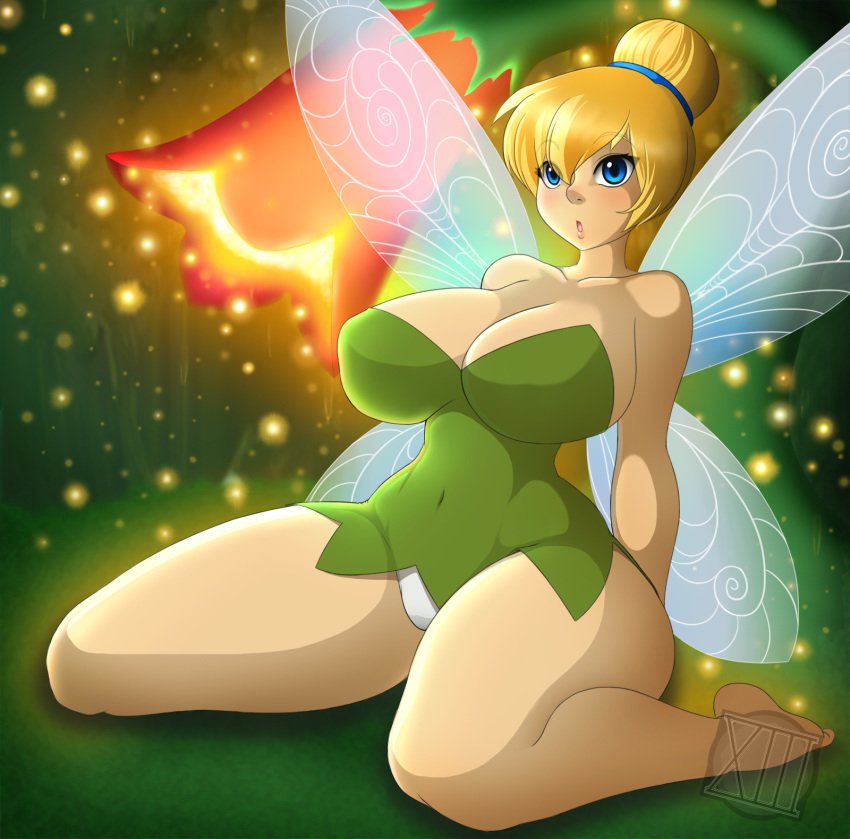 big_breasts blue_eyes breasts cleavage disney fairy female peter_pan solo tinker_bell waifuholic yellow_hair