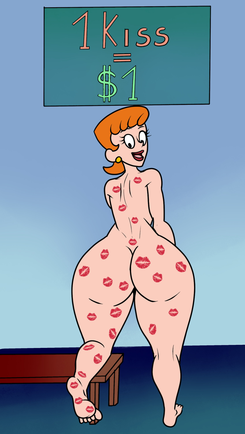 big_ass dexter's_laboratory dexter's_mom kiss_mark looking_back milf nude smile table