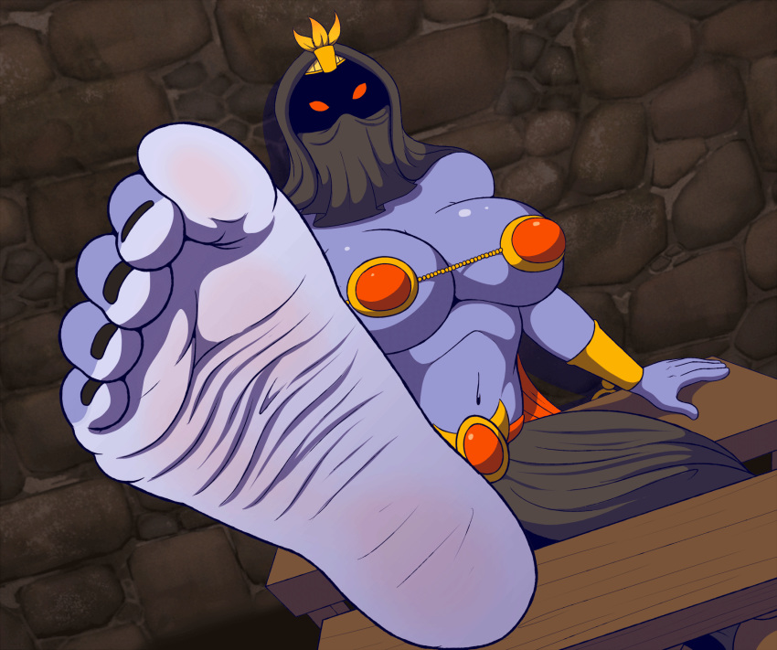 1girl 1girl 2018 5_toes abriika big_breasts big_feet black_nails blue_skin breasts clothing colored_nails feet foot_focus gif high_res humanoid humanoid_feet not_furry plantigrade red_eyes ring soles toe_ring toes zp92