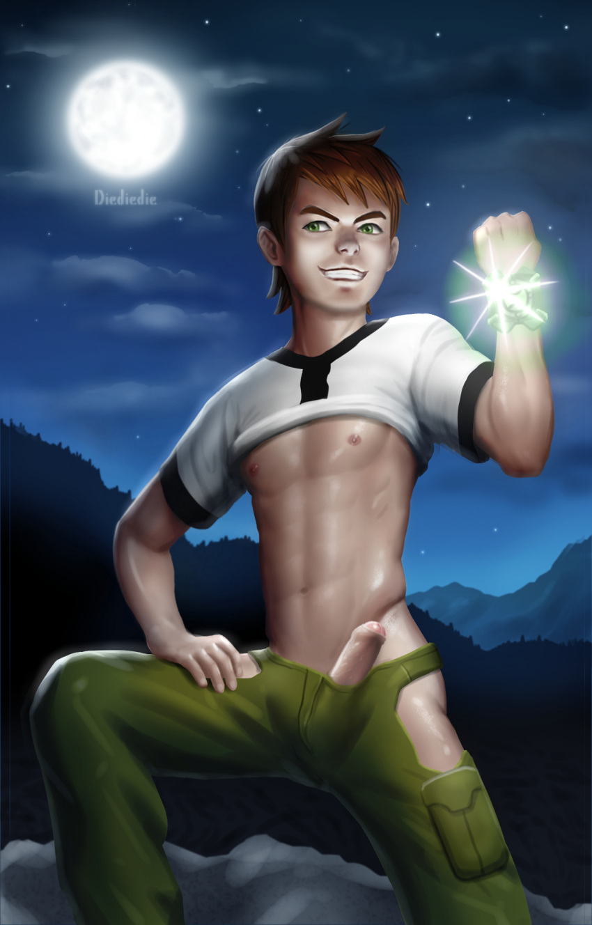 1boy ben_10 ben_10:_omniverse ben_tennyson diediedie erect_penis erection half-dressed half_naked half_nude human male male_only offering omnitrix penis presenting presenting_penis showing_penis smiling solo solo_male teen yaoi young_male