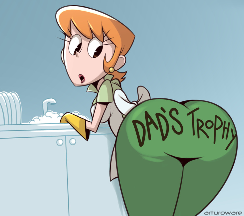 1girl 2018 apron ass bent_over big_ass big_butt breasts butt cartoon_network clothed clothing dat_ass dexter's_laboratory dexter's_mom eyelashes female female_human female_only gloves hair huge_ass huge_butt human human_only kitchen leggings lipstick looking_at_ass looking_back milf mom mommy mother orange_hair red_lipstick solo thick thick_ass thick_thighs wide_hips yellow_gloves