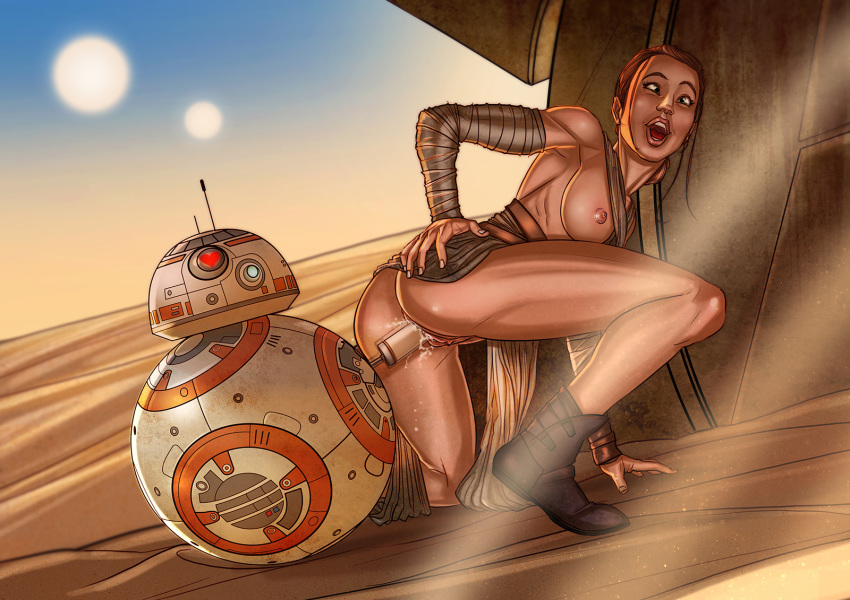 1girl abrosiis ass bb-8 breasts digital_media_(artwork) droid female female_human female_only from_behind human human/robot no_bra no_panties rey rey_(star_wars) sex solo star_wars the_force_awakens vaginal vaginal_penetration