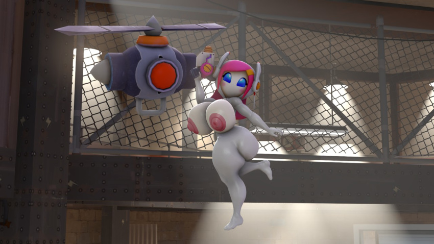 areolae big_breasts breasts female gun kennythebobcat kirby:_planet_robobot kirby_(series) nintendo nipples nude pussy solo susie susie_(kirby) weapon
