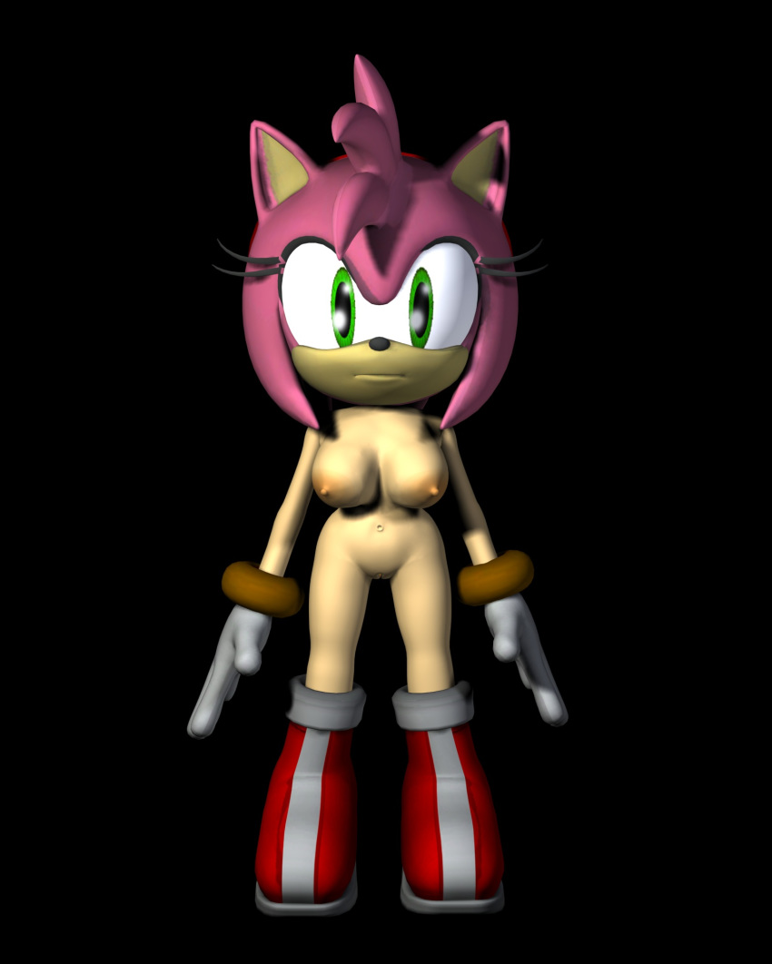 1girl 1girl 3d amy_rose anthro beige_skin black_background boots female_only gloves green_eyes nude pink_hair sega sexy sexy_body sonic