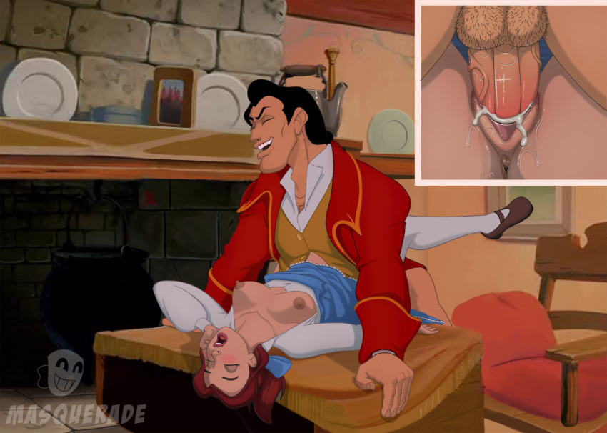1_boy 1_girl 1boy 1girl beauty_and_the_beast breasts closed_eyes cum cum_in_pussy cum_inside disney dress exposed_breasts female female_human gaston human human/human indoors male male/female male_human masquerade no_bra no_panties partially_clothed penis_in_pussy princess_belle sex stockings vaginal vaginal_penetration vaginal_sex