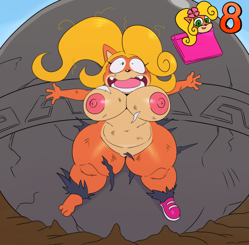 areolae big_breasts breasts coco_bandicoot crash_bandicoot_(series) female laptop nipples pussy solo sssonic2 torn_clothes