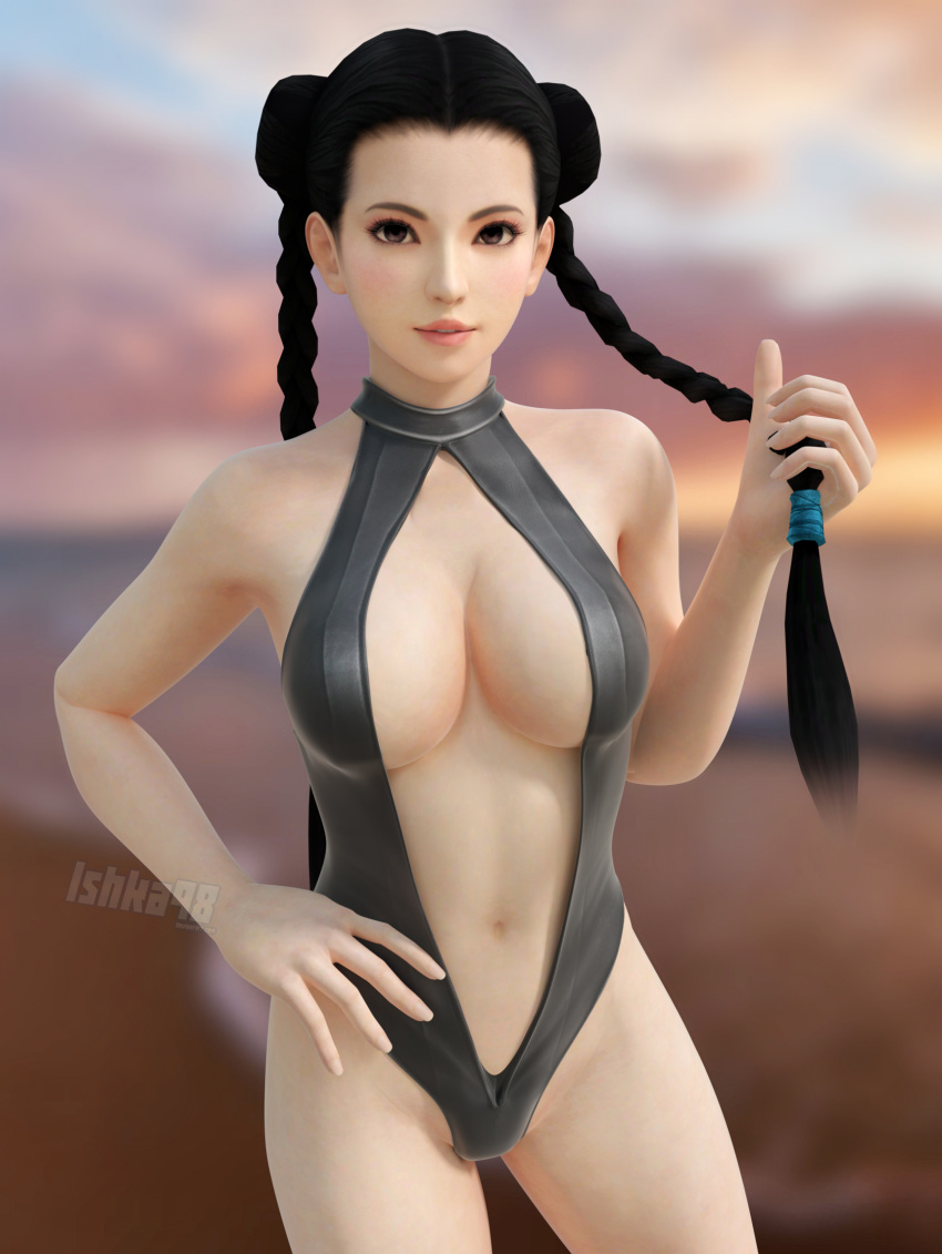 1girl alluring clothed clothing dead_or_alive ishka98 long_hair looking_at_viewer outside pai_chan pigtails sega swimsuit tecmo virtua_fighter