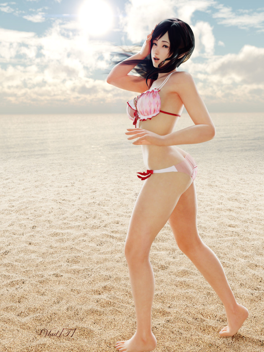1girl asian beach bikini bikini_bottom bikini_top clothed female_only outside sand smile solo_female vladcepesh xvladtepesx