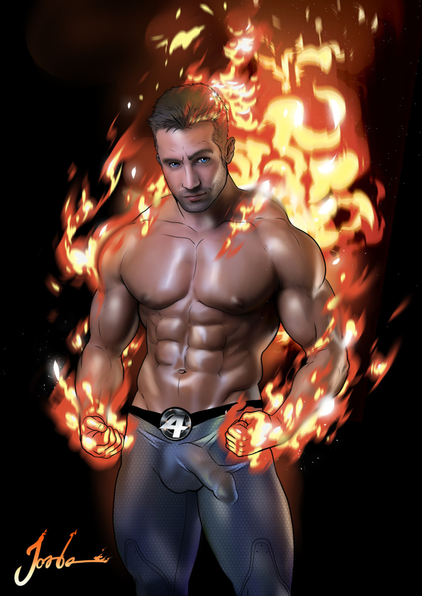 1_boy 1boy fantastic_four human human_torch johnny_storm male male_only marvel marvel_comics muscle muscles solo