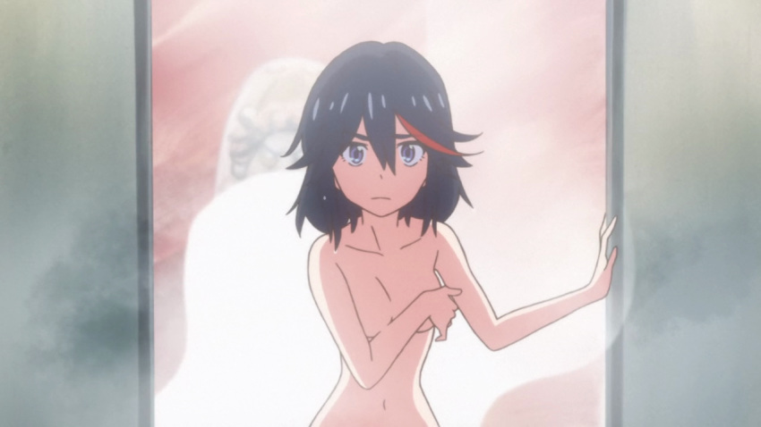 anime covered covering_breasts ecchi kill_la_kill matoi_ryuuko multicolored_hair nude skinny topless