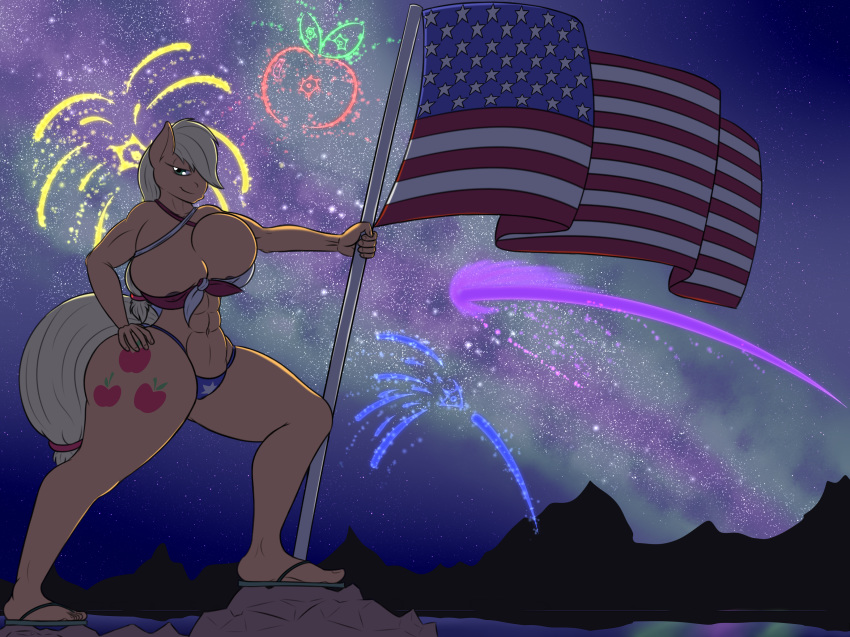 1girl 4:3 4th_of_july abs absurd_res american_flag american_flag_bikini anthro anthrofied applejack areola b00mt00b big_breasts breasts cleavage clothed clothing earth_pony equine erect_nipples fireworks friendship_is_magic furry high_res horse mammal my_little_pony nipples panties pony skimpy smile stars_and_stripes underwear united_states_of_america