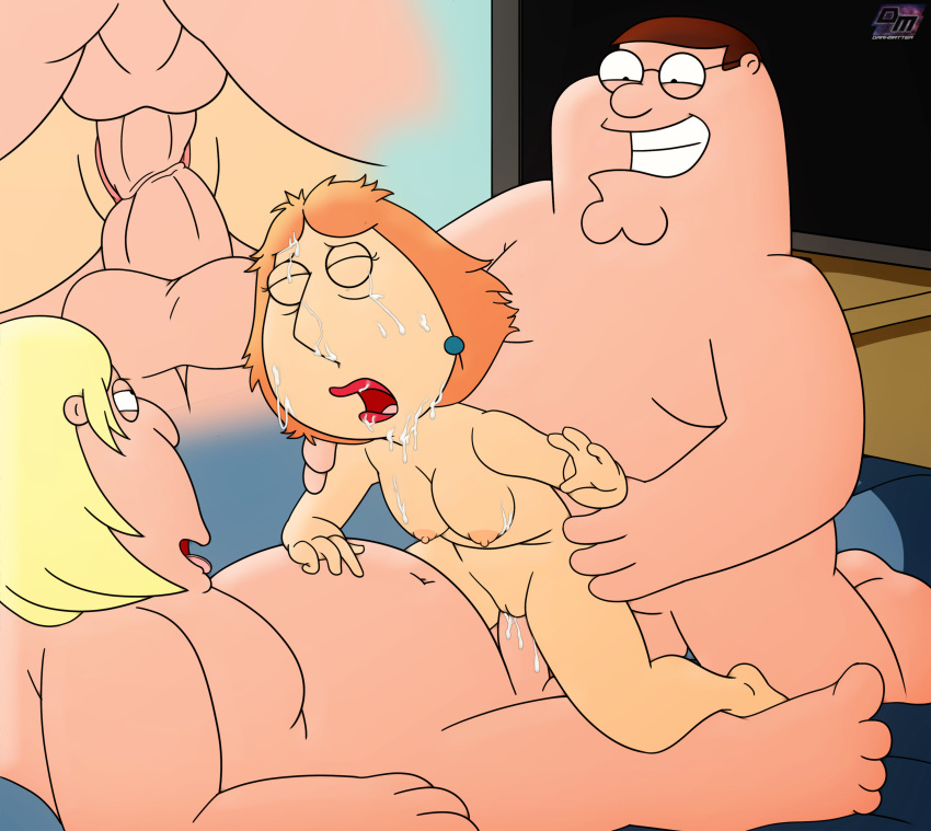 1girl 2boys breasts chris_griffin cowgirl_position darkmatter double_penetration double_vaginal family_guy incest lois_griffin mother_and_son nipples nude orgasm_face peter_griffin shaved_pussy sweating vaginal vaginal_sex