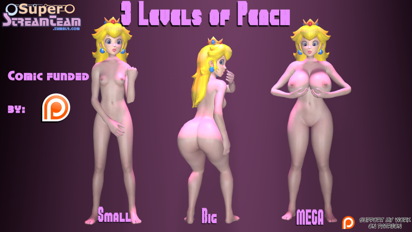 areolae ass big_ass big_breasts breasts female looking_at_viewer looking_back nipples nude princess_peach pussy solo super_mario_bros. superstreamteam