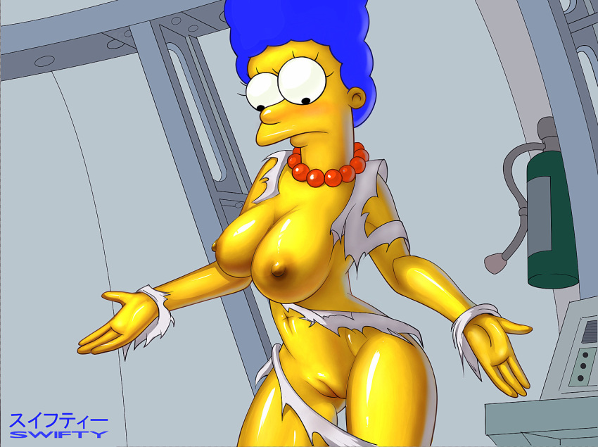 breasts marge_simpson nipples shaved_pussy the_simpsons thighs torn_clothes