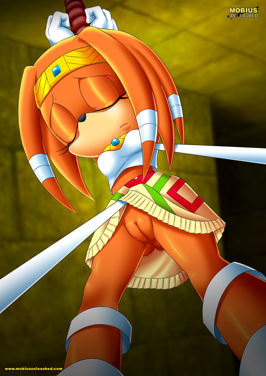 1girl ass_visible_through_thighs bbmbbf bound female mobius_unleashed no_panties palcomix pussy sega solo sonic_(series) sonic_the_hedgehog_(series) tikal_the_echidna unconscious upskirt