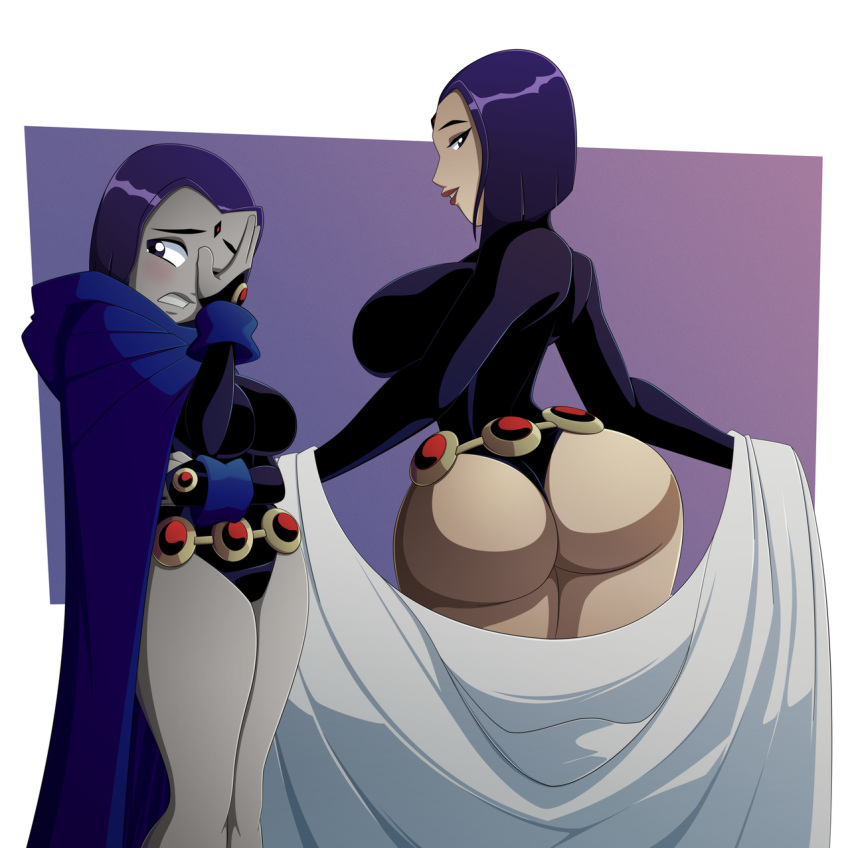 arella_roth ass big_ass big_breasts breasts comic_book_milf dat_ass daughter dc_comics dcau embarrassed female forehead_jewel huge_breasts human looking_at_viewer looking_back milf mother_&amp;_daughter mother_and_daughter non-nude pale-skinned_female pale_skin purple_eyes purple_hair raven_(dc) ravenravenraven teen_titans thick_thighs