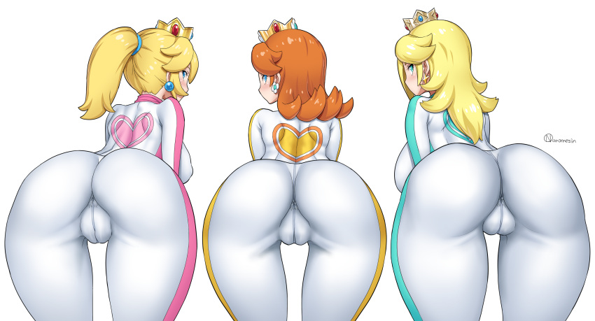 3_girls ass ass_focus back bent_over big_ass bodysuit cameltoe clothed crown fully_clothed looking_at_viewer looking_back mario_(series) mario_kart nintendo onomeshin presenting_hindquarters princess_daisy princess_peach princess_rosalina rosalina super_mario_bros. tagme take_your_pick thick_thighs thigh_gap thighs tight_clothing wide_hips