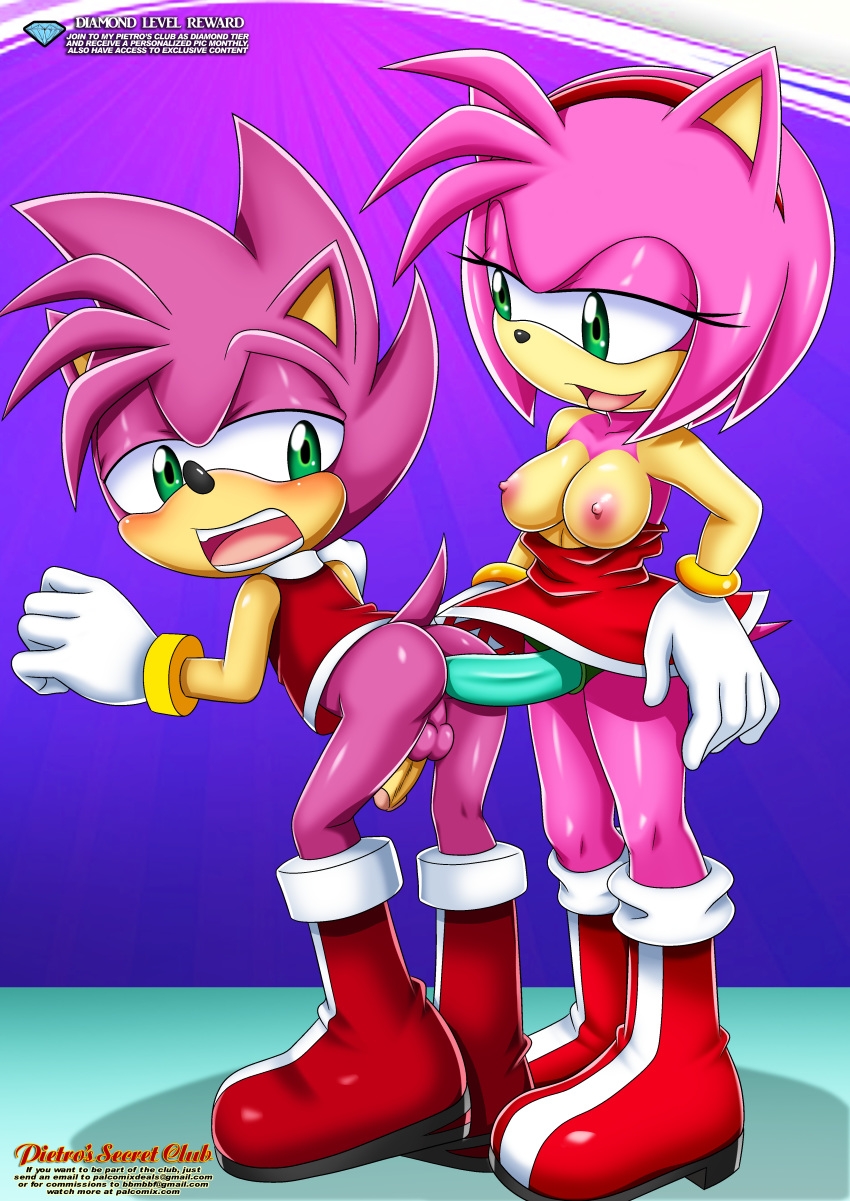 1girl amy_rose anal anal_insertion bbmbbf clone clones doggy_position dual_persona mobius_unleashed palcomix pegging penis pietro's_secret_club rule_63 sega selfcest sex_toy sonic_(series) sonic_the_hedgehog strap-on