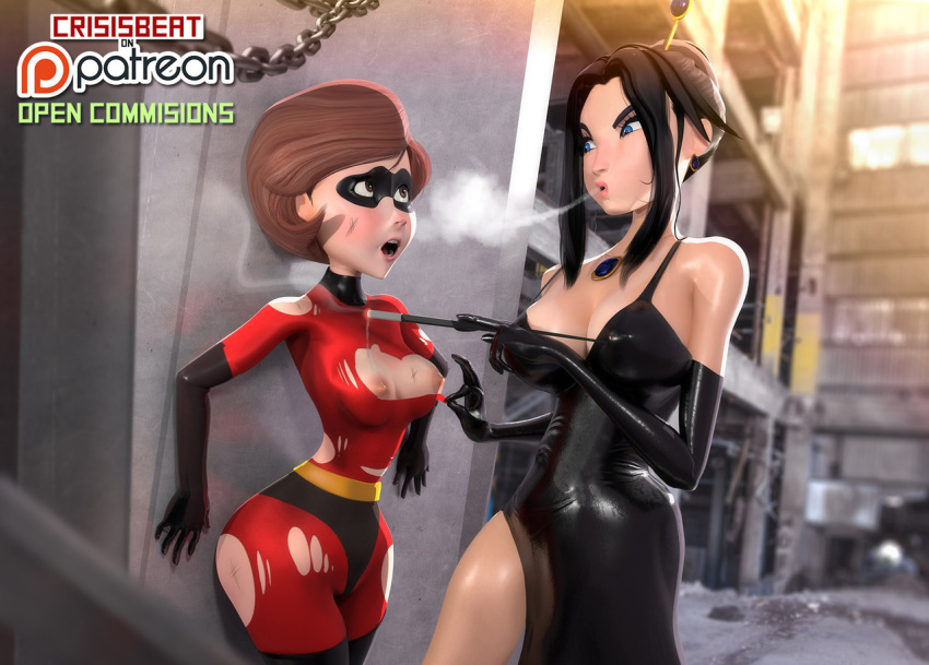 bodysuit breasts disney gloves helen_parr mask nipples the_incredibles torn_clothes
