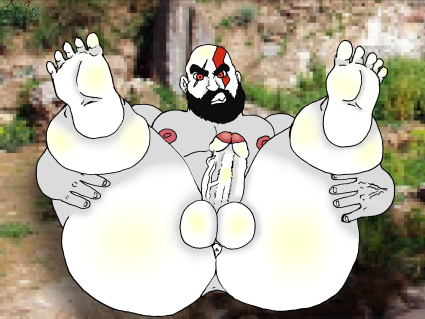 anus bara foreskin god_of_war kratos large_ass male male_only penis testicles uncut