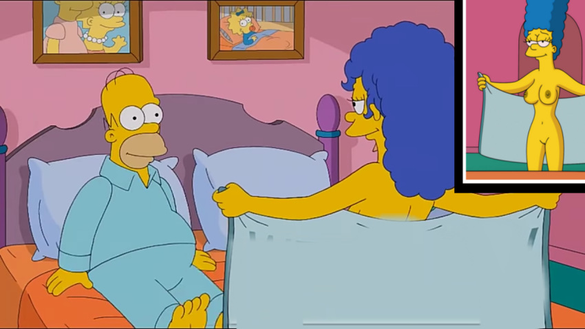 before_sex blue_hair breasts homer_simpson marge_simpson milf nipples nude presenting sex shower the_simpsons
