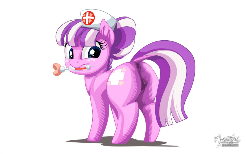 1girl anus ass cutie_mark earth_pony female female_only friendship_is_magic my_little_pony mysticalpha nude nurse_cap nurse_sweetheart pony pussy solo syringe tail white_background