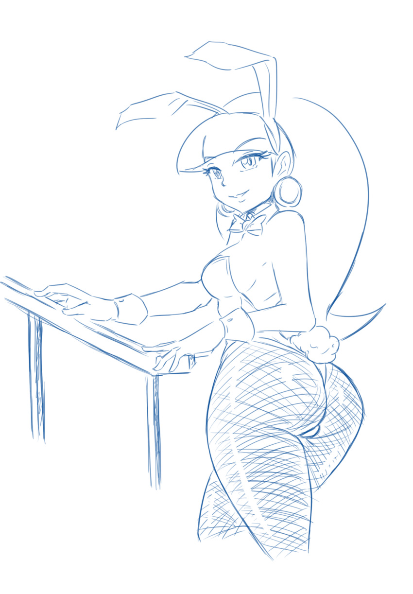 ass bunny_ears bunny_tail bunnysuit gravity_falls looking_at_viewer looking_back monochrome pacifica_northwest