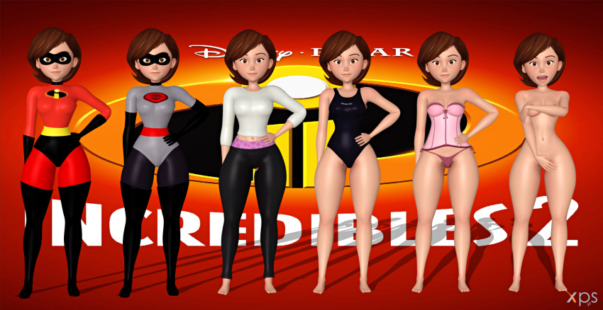 3d bodysuit breasts corset gloves hand_on_hip helen_parr leggings mask nude swimsuit the_incredibles thighs thong