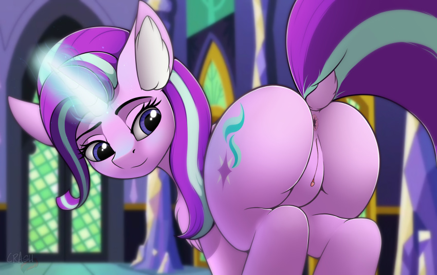 1girl animal_ears anus ass big_ass big_butt butt cutie_mark dat_ass female female_only female_unicorn friendship_is_magic hasbro horn looking_back magic mane mare my_little_pony nude pony presenting_hindquarters pussy solo starlight_glimmer tail telekinesis thick thick_ass unicorn vagina