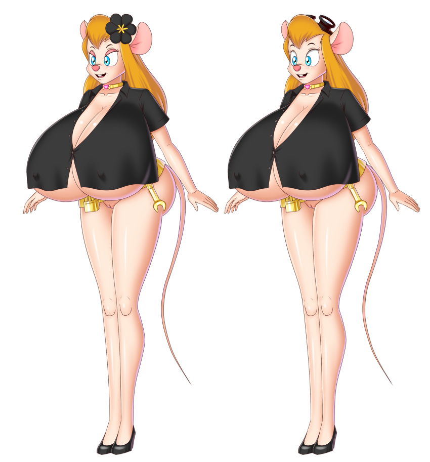 big_breasts bluebullpen breasts chip_'n_dale_rescue_rangers choker cleavage disney female gadget_hackwrench hearts lahwhinie mouse mouse_girl nipples underboob