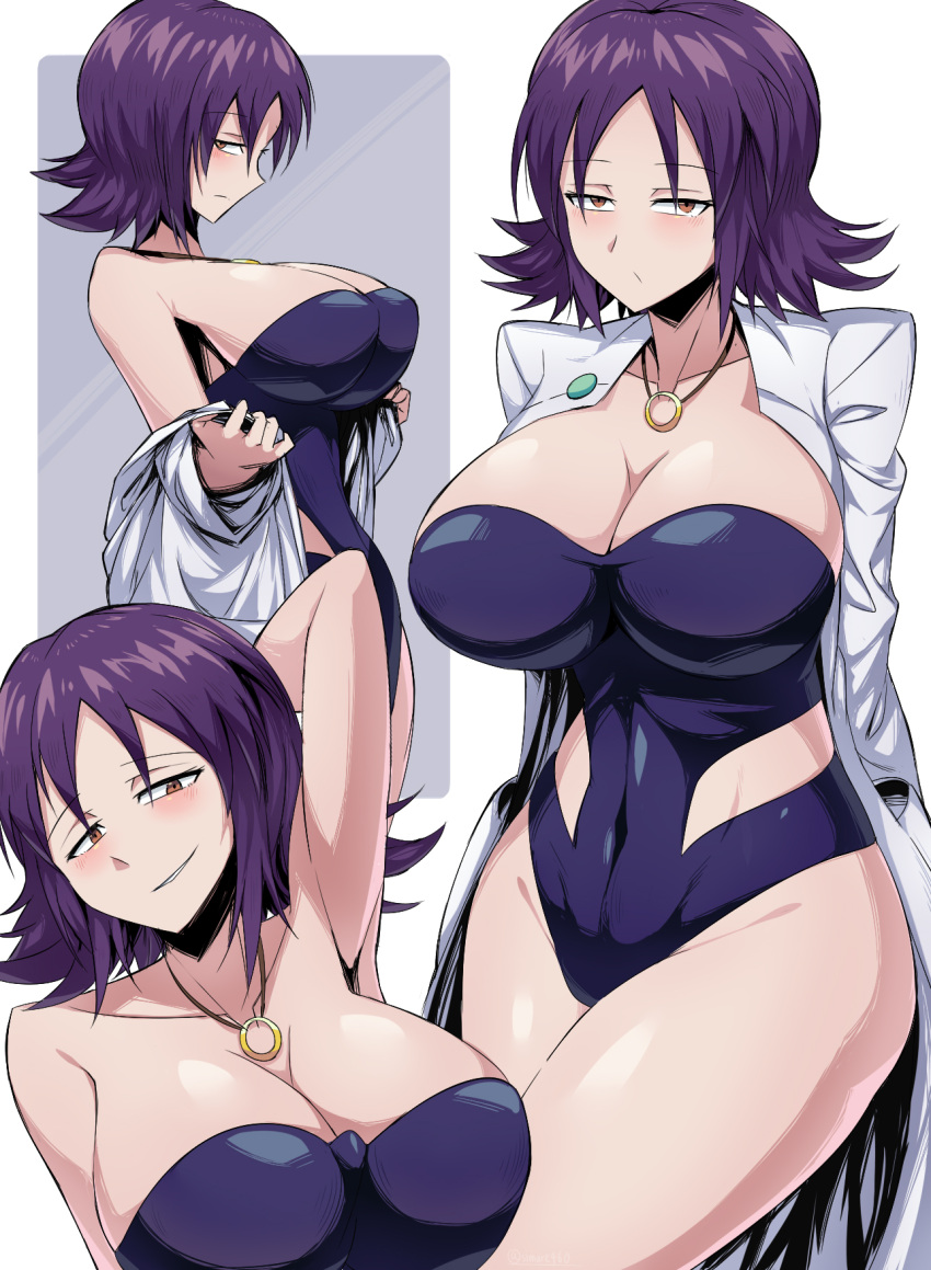1girl bikini multiple_views pokemon professor_ivy purple_hair short_hair swimsuit
