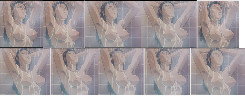 1990s_(style) 1girl 1girl absurd_res armpits arms_up ass back breasts brown_hair capcom chun-li closed_eyes copyright_name female_focus high_res long_hair murase_shuko neck nude parted_lips screencap shower standing steam street_fighter street_fighter_ii_(movie) street_fighter_ii_(series) upper_body water wet wet_hair
