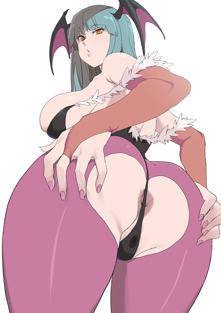 1girl anus_peek ass big_ass big_breasts breasts bubble_butt darkstalkers demon_girl eye_contact female_only huge_breasts leotard looking_at_viewer looking_back minakami morrigan_aensland orange_eyes ripped_clothing ripped_pants sexy sideboob spread_ass standing succubus thick_thighs