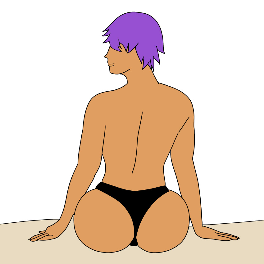 1boy big_ass black_panties daitenga dat_ass looking_back purple_hair sitting zeil