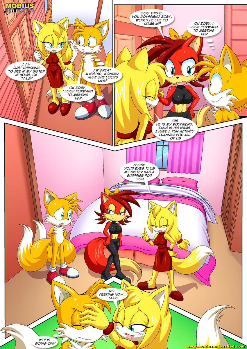 a_cock_among_siblings archie_comics bbmbbf comic fiona_fox miles_"tails"_prower mobius_unleashed palcomix sega sonic_(series) sonic_boom sonic_the_hedgehog_(series) zooey_the_fox
